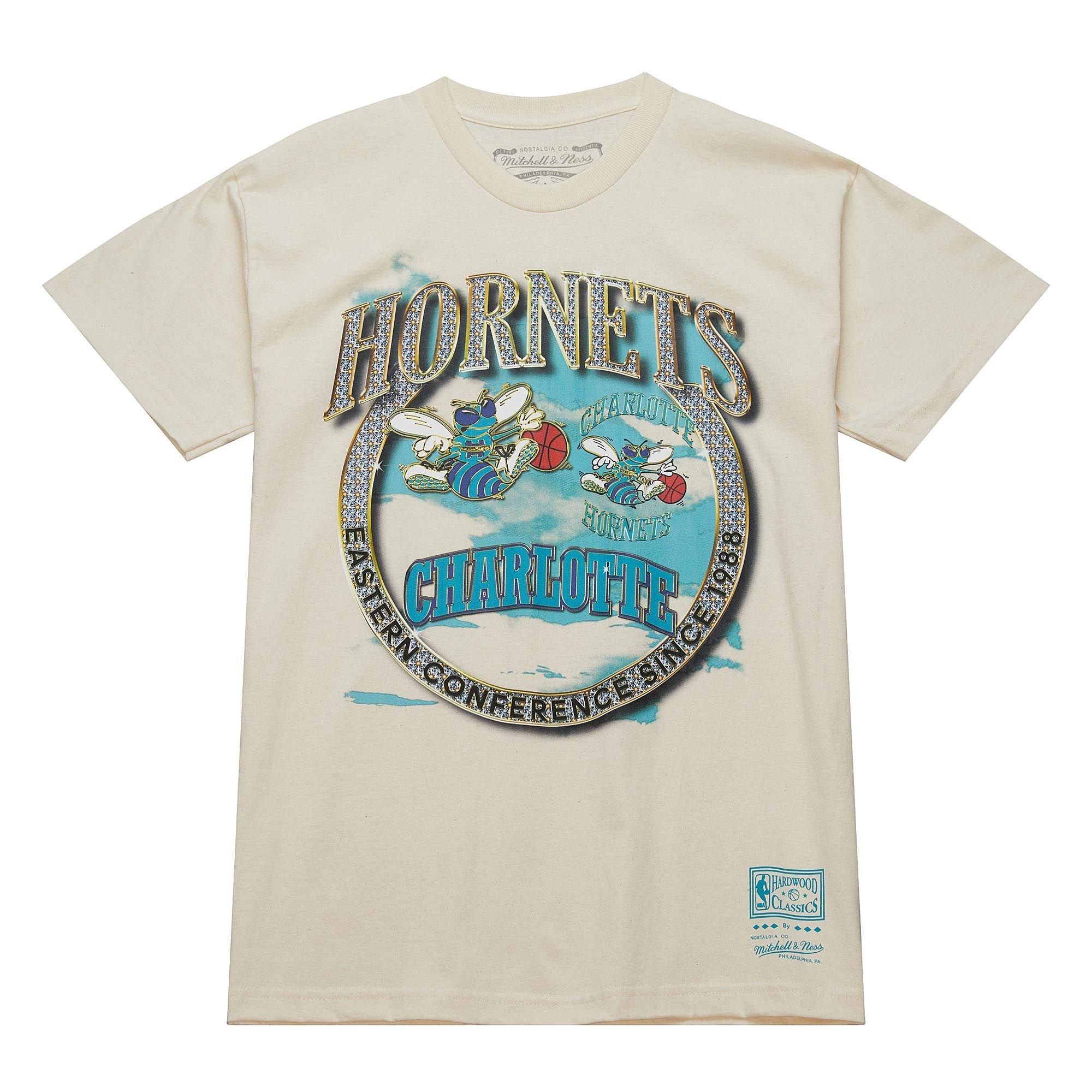 Mitchell & Ness Men's Charlotte Hornets Crown Jewel Short Sleeve Shirt-Cream